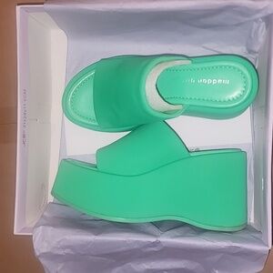 Madden Girl Bright Green Platform Slides